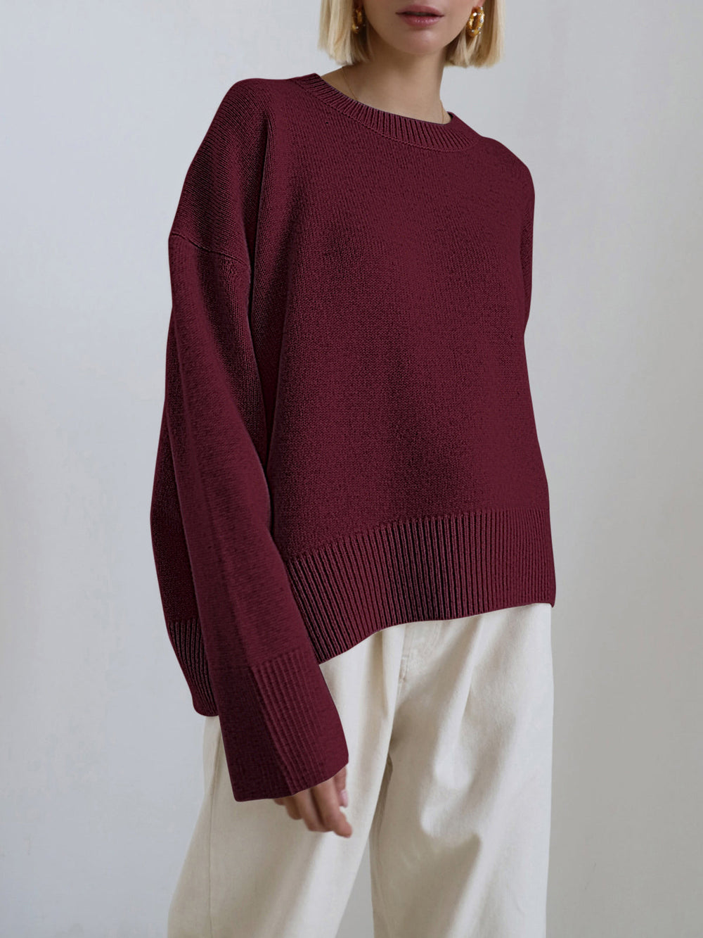 Cozy Women's Knit Pullover Sweater - Crew Neck with Rib Trim - Stylish & Comfortable Knitwear