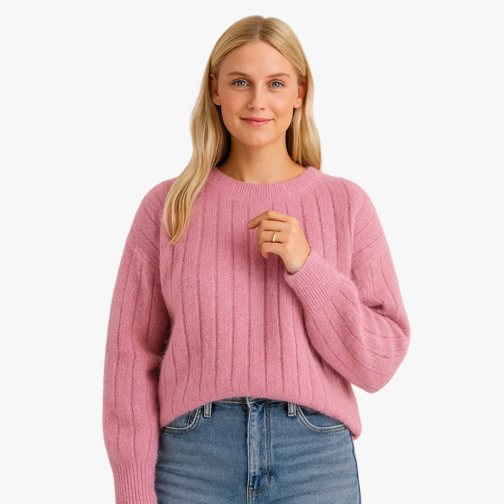 Women's Cozy Knit Pullover Sweater - Crew Neck, Ribbed Hem, Perfect for Fall & Winter Fashion