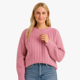 Women's Cozy Knit Pullover Sweater - Crew Neck, Ribbed Hem, Perfect for Fall & Winter Fashion