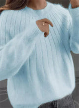 Women's Cozy Knit Pullover Sweater - Crew Neck, Ribbed Hem, Perfect for Fall & Winter Fashion