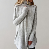 Women's Turtleneck Knit Pullover Sweater - Longline Hem, Cozy & Stylish