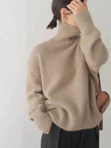 Cozy Women's Turtleneck Knit Pullover Sweater with Ribbed Trim - Perfect for Fall & Winter Fashion
