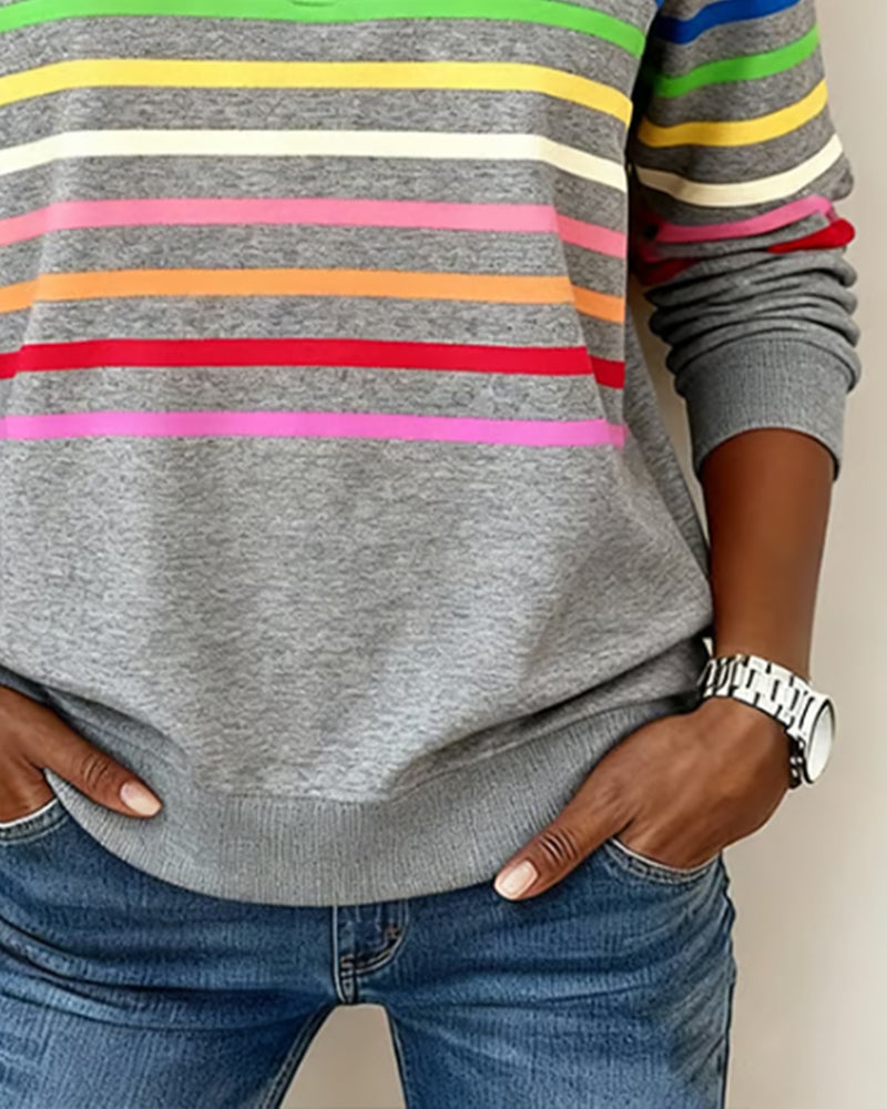 Women's Quarter Zip Knit Pullover with Striped Bands - Stylish & Comfortable Sweater