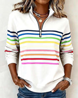 Women's Quarter Zip Knit Pullover with Striped Bands - Stylish & Comfortable Sweater