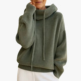Women's Cozy Knit Hoodie Sweater with Adjustable Drawstrings & Stylish Ribbed Trim - Perfect for Fall & Winter