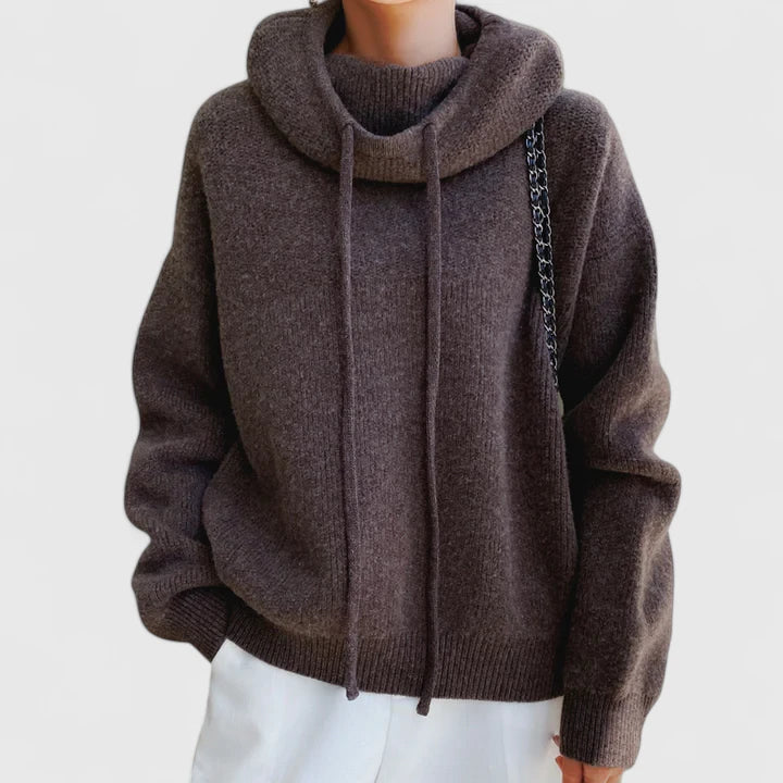 Women's Cozy Knit Hoodie Sweater with Adjustable Drawstrings & Stylish Ribbed Trim - Perfect for Fall & Winter