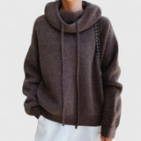 Women's Cozy Knit Hoodie Sweater with Adjustable Drawstrings & Stylish Ribbed Trim - Perfect for Fall & Winter