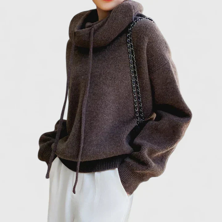 Women's Cozy Knit Hoodie Sweater with Adjustable Drawstrings & Stylish Ribbed Trim - Perfect for Fall & Winter