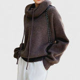 Women's Cozy Knit Hoodie Sweater with Adjustable Drawstrings & Stylish Ribbed Trim - Perfect for Fall & Winter