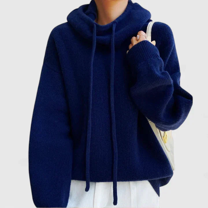 Women's Cozy Knit Hoodie Sweater with Adjustable Drawstrings & Stylish Ribbed Trim - Perfect for Fall & Winter