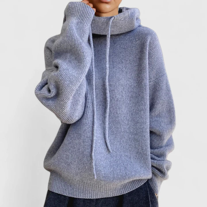 Women's Cozy Knit Hoodie Sweater with Adjustable Drawstrings & Stylish Ribbed Trim - Perfect for Fall & Winter