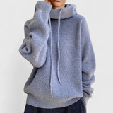Women's Cozy Knit Hoodie Sweater with Adjustable Drawstrings & Stylish Ribbed Trim - Perfect for Fall & Winter
