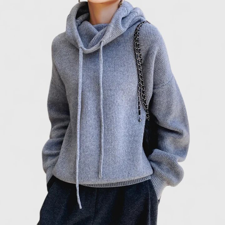 Women's Cozy Knit Hoodie Sweater with Adjustable Drawstrings & Stylish Ribbed Trim - Perfect for Fall & Winter
