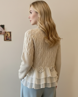 Chic Women's Knit Sweater with Tiered Ruffle Hem & Floral Appliques - Stylish Fall Fashion