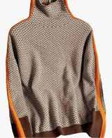 Women's Herringbone Knit Turtleneck Sweater with Striped Sleeves - Stylish & Cozy Fall Fashion