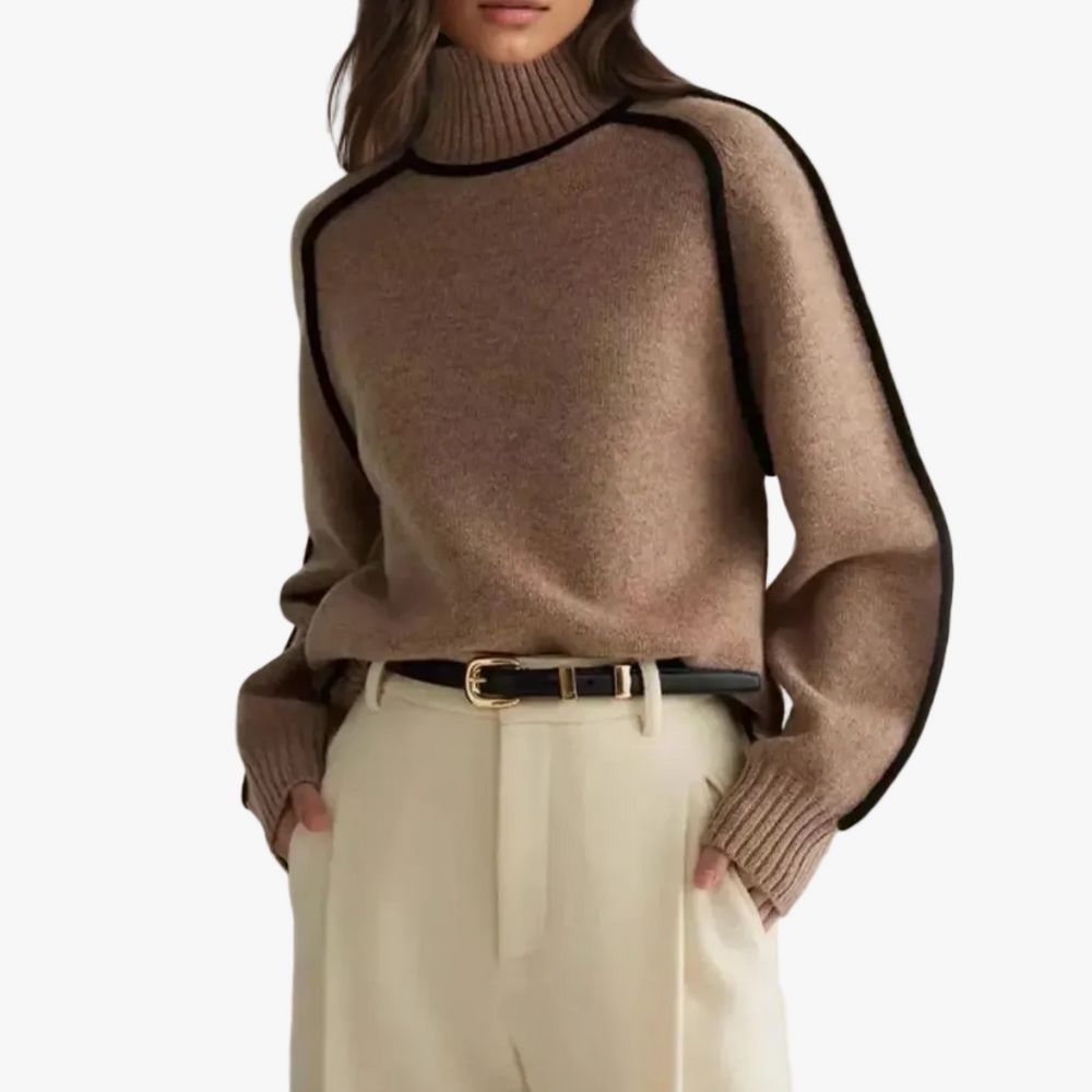 Women's Cozy Knit Turtleneck Sweater - Raglan Sleeves & Stylish Piped Trim