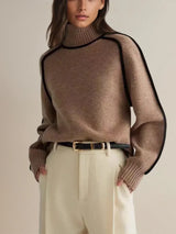 Women's Cozy Knit Turtleneck Sweater - Raglan Sleeves & Stylish Piped Trim