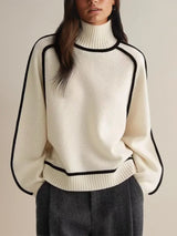 Women's Cozy Knit Turtleneck Sweater - Raglan Sleeves & Stylish Piped Trim