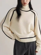 Women's Cozy Knit Turtleneck Sweater - Raglan Sleeves & Stylish Piped Trim