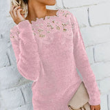 Luna | Women's Lace-Trim Floral Embroidered Long Sleeve Knit Sweater
