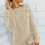 Luna | Women's Lace-Trim Floral Embroidered Long Sleeve Knit Sweater - 2