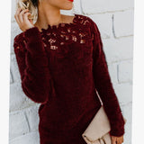 Luna | Women's Lace-Trim Floral Embroidered Long Sleeve Knit Sweater - 5