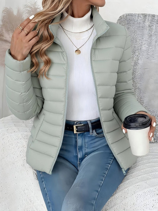Women's Quilted Puffer Jacket – Lightweight, Stand Collar & Zip-Up