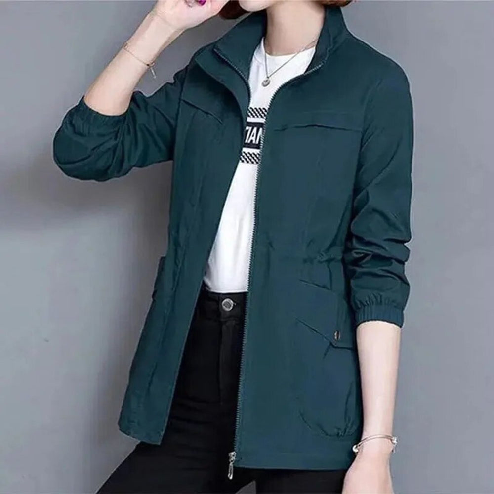 Eleanor | Women's Lightweight Zip-Up Short Bomber Jacket Drawstring Waist