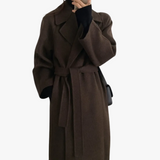 Women's Long Blend Coat with Notched Lapels & Stylish Tie Belt - Elegant Outerwear for All Seasons