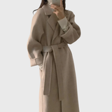 Women's Long Blend Coat with Notched Lapels & Stylish Tie Belt - Elegant Outerwear for All Seasons