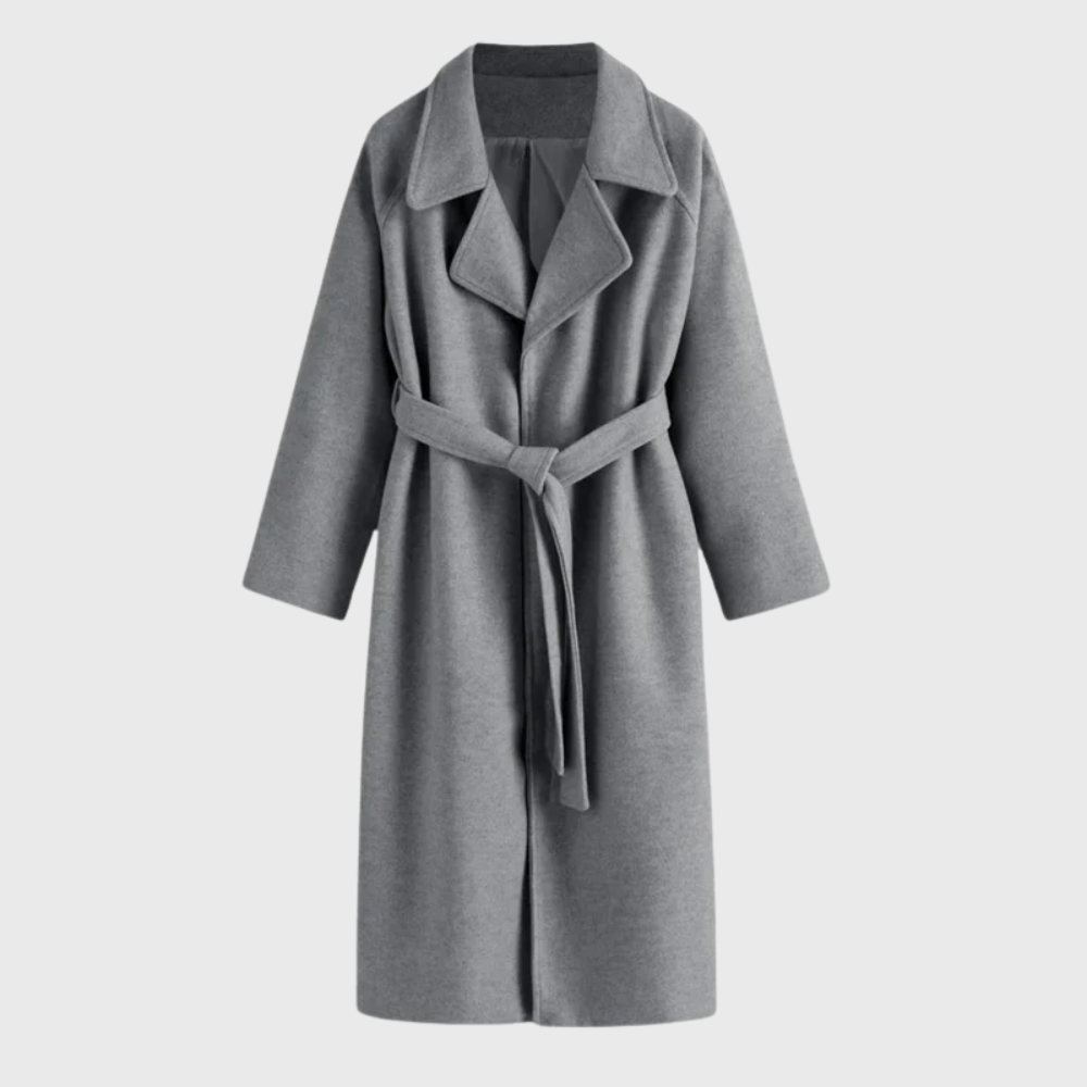 Women's Long Blend Coat with Notched Lapels & Stylish Tie Belt - Elegant Outerwear for All Seasons