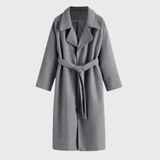 Women's Long Blend Coat with Notched Lapels & Stylish Tie Belt - Elegant Outerwear for All Seasons