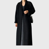 Women's Long Blend Coat with Notched Lapels & Stylish Tie Belt - Elegant Outerwear for All Seasons
