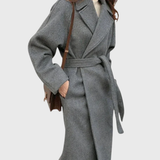 Women's Long Blend Coat with Notched Lapels & Stylish Tie Belt - Elegant Outerwear for All Seasons
