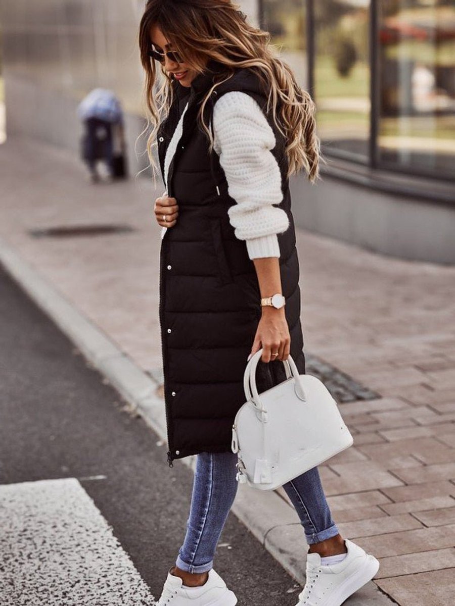 Emma | Women's Long Hooded Quilted Puffer Vest Sleeveless Winter Coat