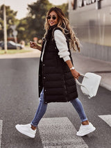 Emma | Women's Long Hooded Quilted Puffer Vest Sleeveless Winter Coat