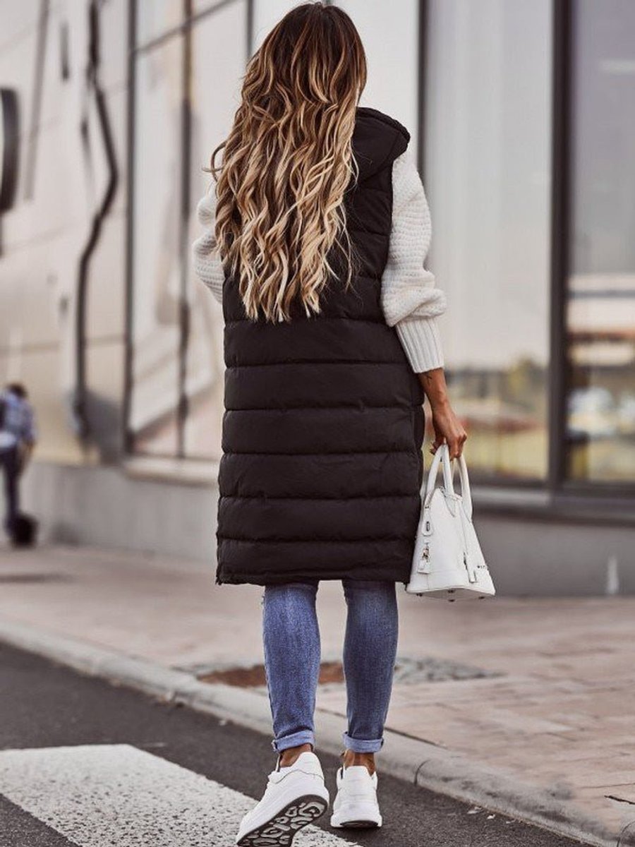 Emma | Women's Long Hooded Quilted Puffer Vest Sleeveless Winter Coat
