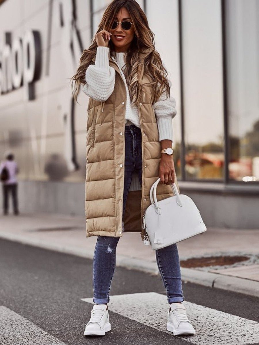 Emma | Women's Long Hooded Quilted Puffer Vest Sleeveless Winter Coat