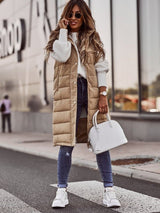Emma | Women's Long Hooded Quilted Puffer Vest Sleeveless Winter Coat