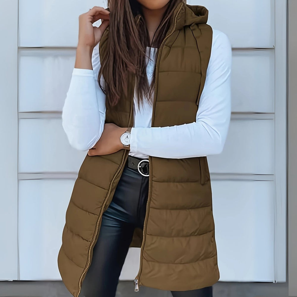 Madison | Women's Long Hooded Sleeveless Puffer Vest Lightweight Layering Gilet