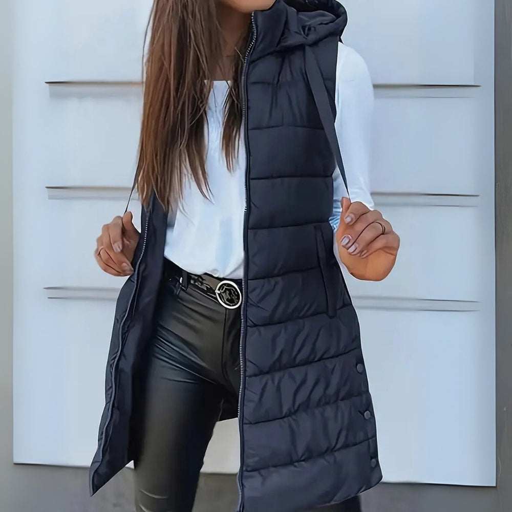 Madison | Women's Long Hooded Sleeveless Puffer Vest Lightweight Layering Gilet