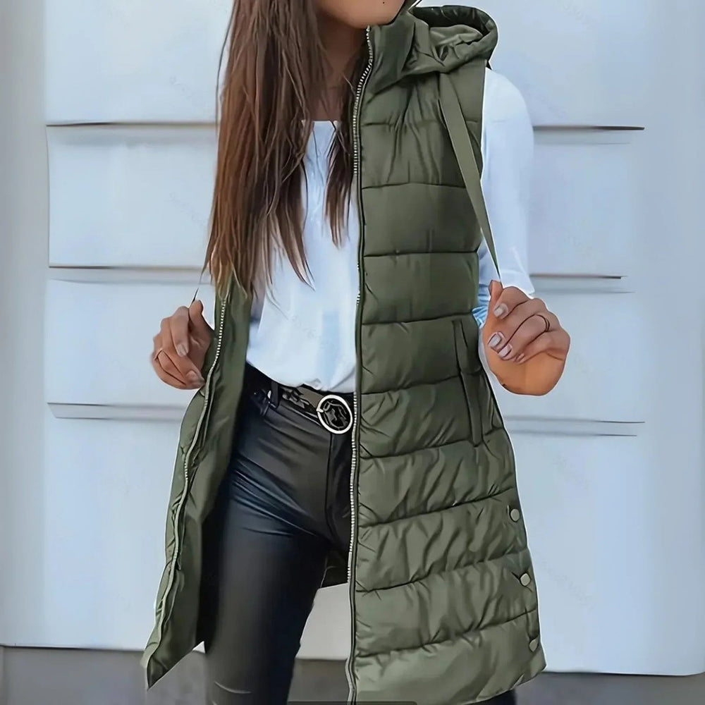 Madison | Women's Long Hooded Sleeveless Puffer Vest Lightweight Layering Gilet