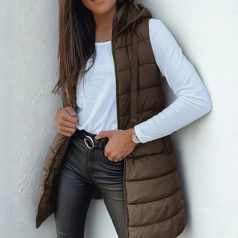 Madison | Women's Long Hooded Sleeveless Puffer Vest Lightweight Layering Gilet