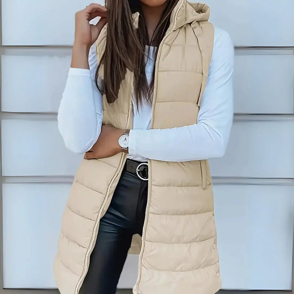 Madison | Women's Long Hooded Sleeveless Puffer Vest Lightweight Layering Gilet