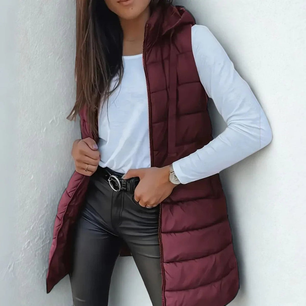 Madison | Women's Long Hooded Sleeveless Puffer Vest Lightweight Layering Gilet