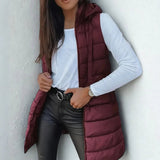 Madison | Women's Long Hooded Sleeveless Puffer Vest Lightweight Layering Gilet