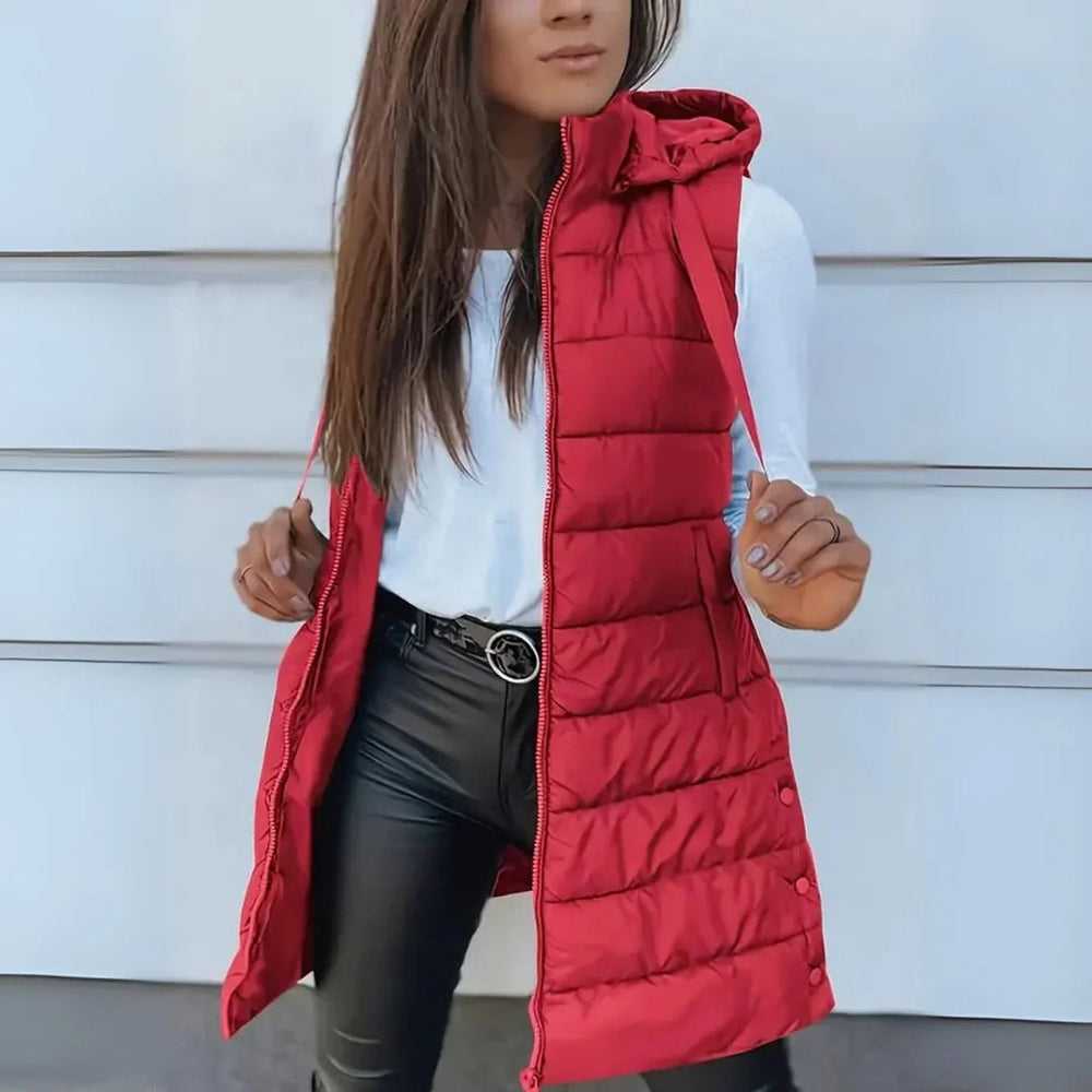 Madison | Women's Long Hooded Sleeveless Puffer Vest Lightweight Layering Gilet