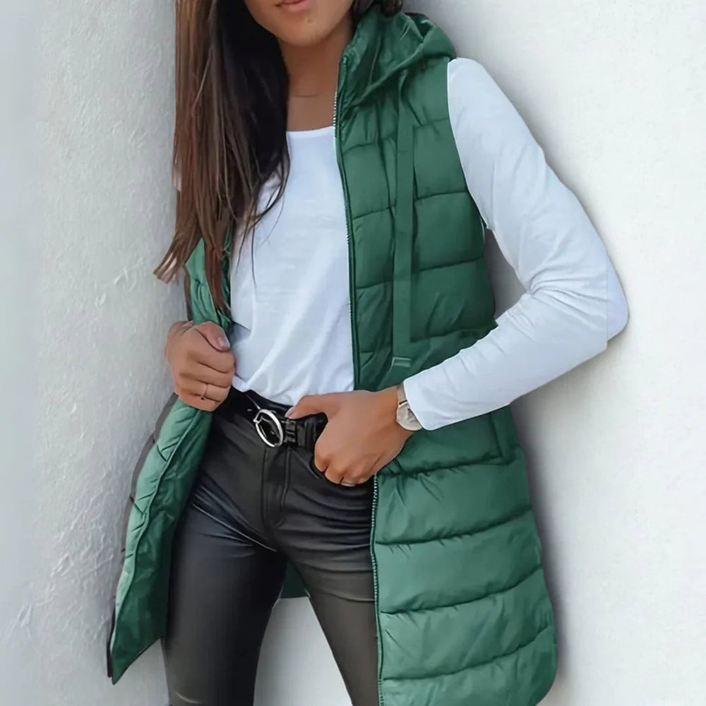 Madison | Women's Long Hooded Sleeveless Puffer Vest Lightweight Layering Gilet