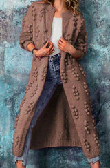 Olivia | Women's Long Open-Front Pom-Pom Knitted Cardigan Sweater