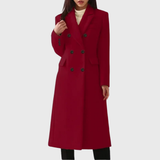 Women's Double-Breasted Long Overcoat - Stylish Blend Material with Notched Lapels